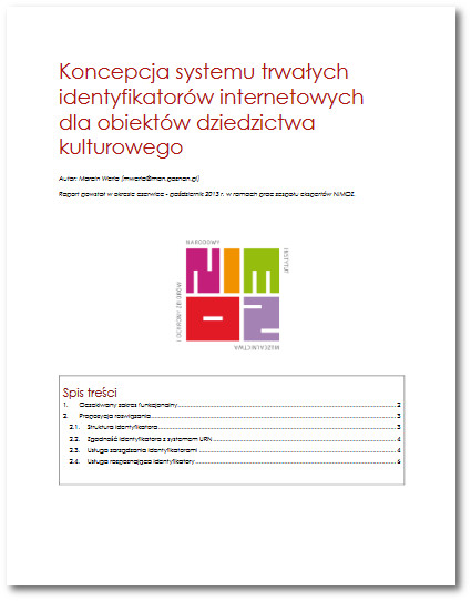 Koncepcja systemu trwałych identyfikatorów internetowych dla obiektów dziedzictwa kulturowego